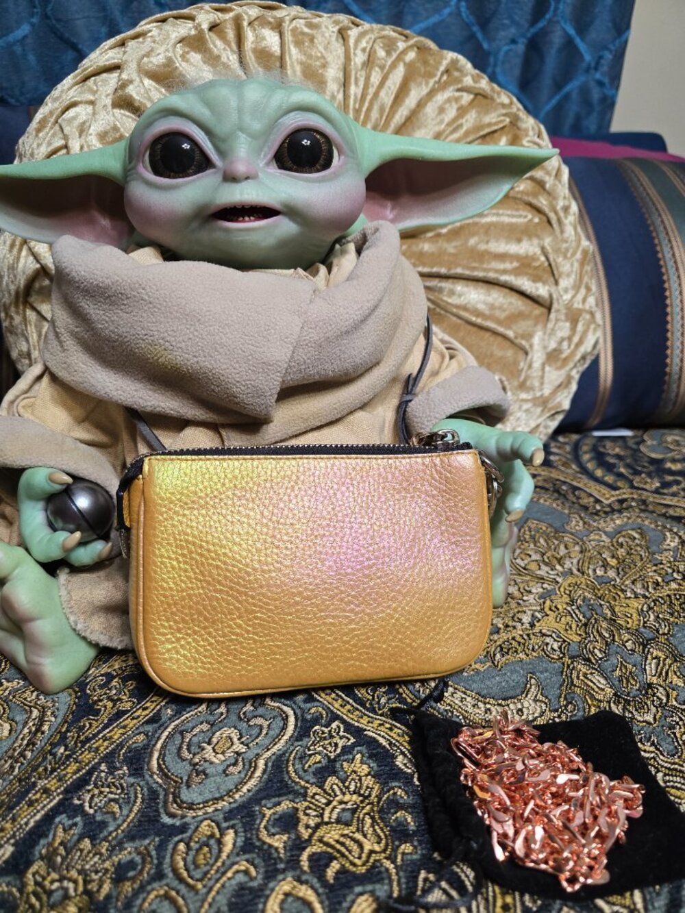 Coach Nolita 15 65199 Gold/Pink Iridescent Hologram Oil Slick Leather Wristlet - Picture 7 of 13
